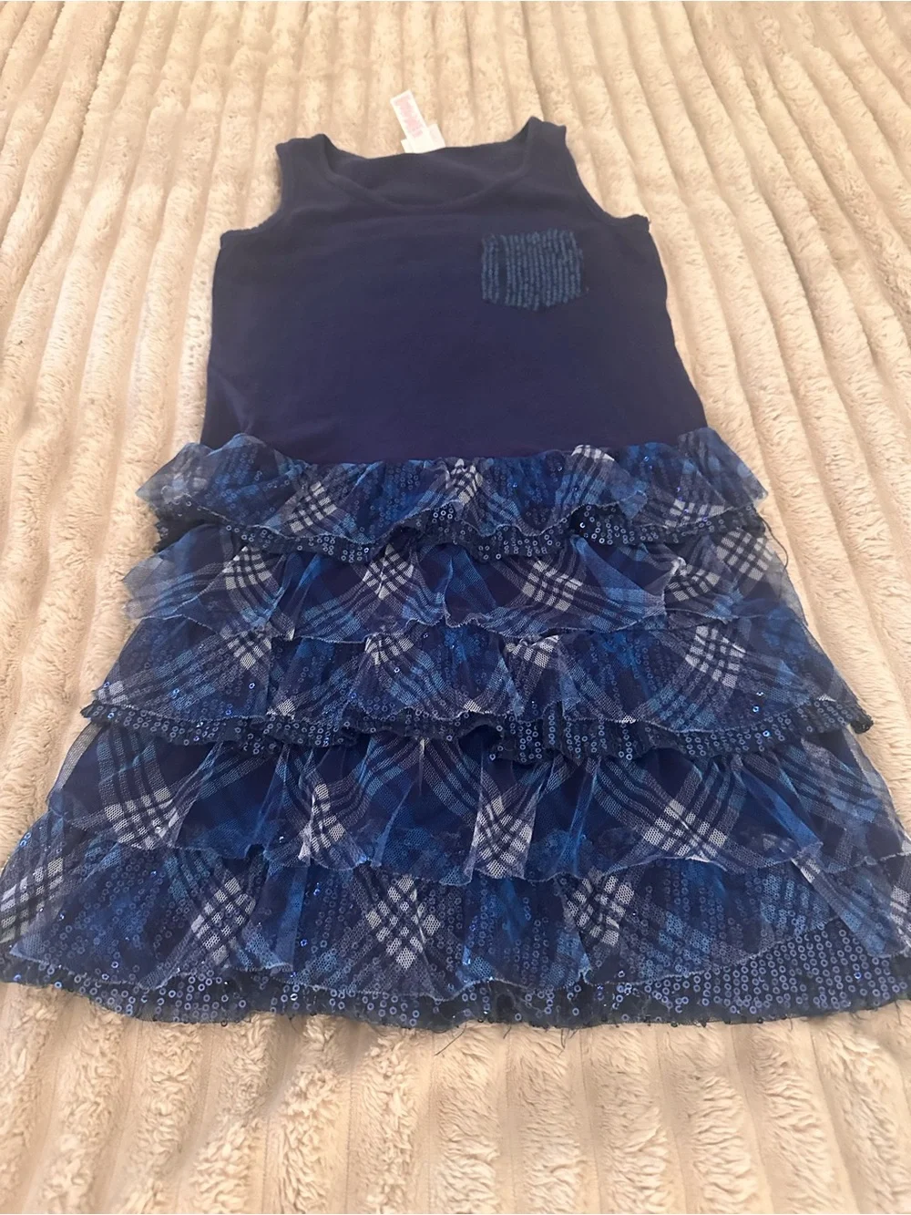Justice Navy Blue Tiered Ruffle Plaid Dress